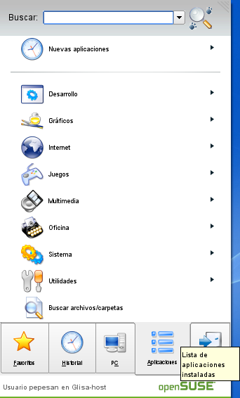 Listado jerárquico de aplicaciones instaladas.